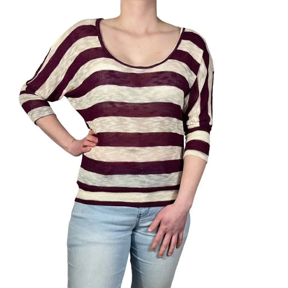 American Rag Purple and White Strip Long Sleeve Blouse